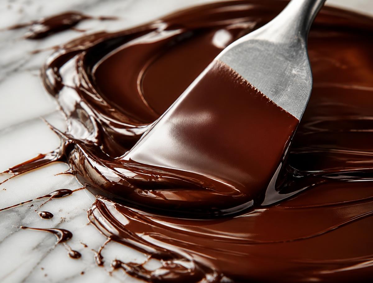 Chocolat noir tempéré à la spatule sur marbre